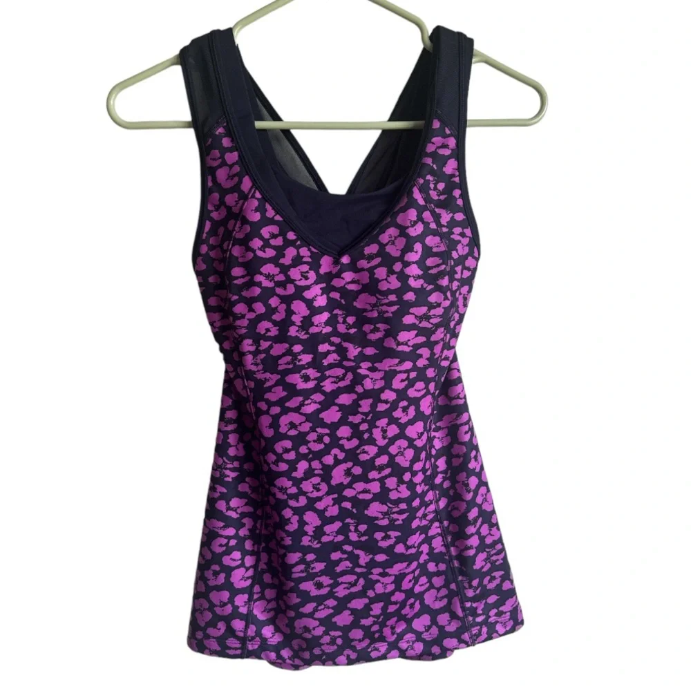 LULULEMON Super Sport Mini Cherry Cheetah Ultra Violet Naval Blue Tank Top Sz 2 - Picture 3 of 8